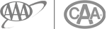 The image shows logos with overlapping letters. The left logo has "AAA" with a ring, and the right logo features "CAA" inside a circle.