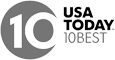 The image is a logo for "USA Today 10Best," featuring a large "10" with "USA TODAY 10BEST" text beside it.