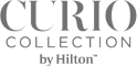 The image shows a logo with the text "Curio Collection by Hilton."